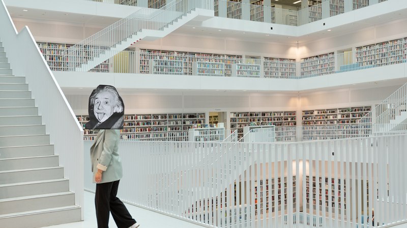 Albert Einstein als Symbol der Wissenschaft in der Stadtbibliothek, © Niemyer - Keller - Jakob - Holzhaider / HdM Stuttgart