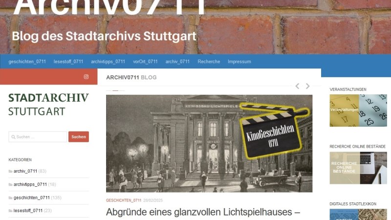 Screenshot des Archiv0711-Blogs, © Stadtarchiv Stuttgart